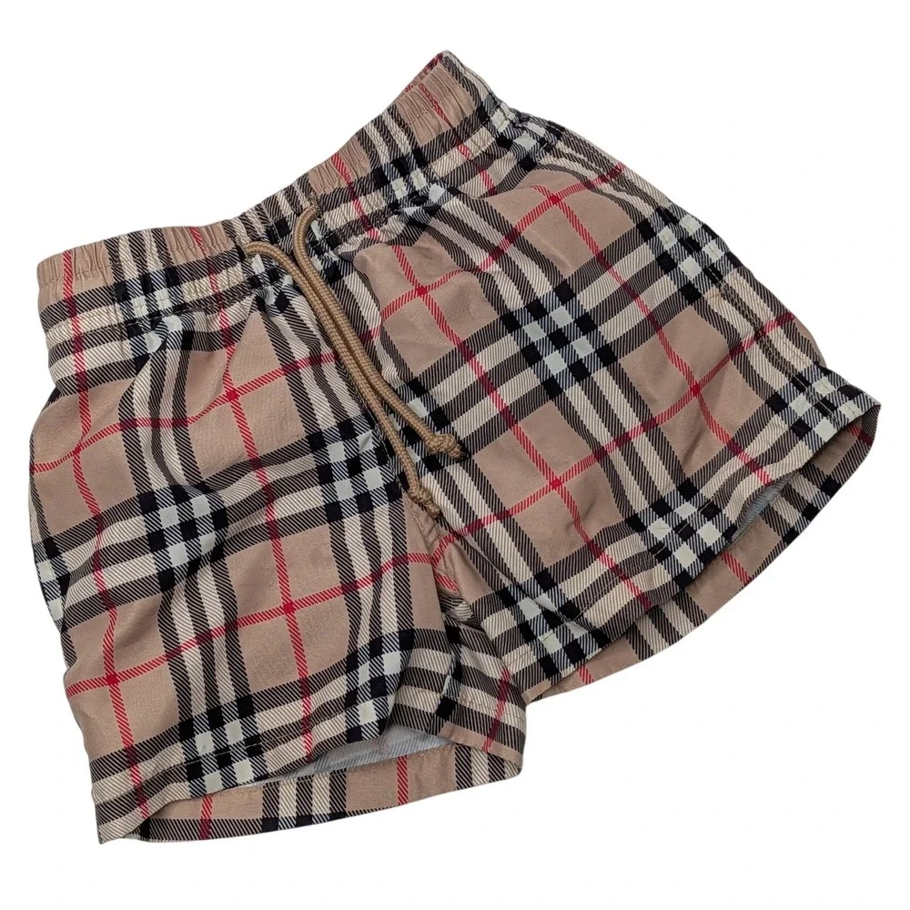 Boys Check Plaid Swim Trunks Size 90 Toddler Designer Style Beach Shorts 2T